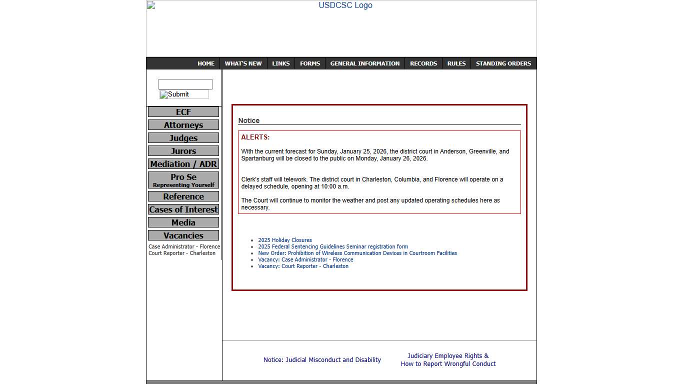 Official Website for the United States District Court for the District of South Carolina